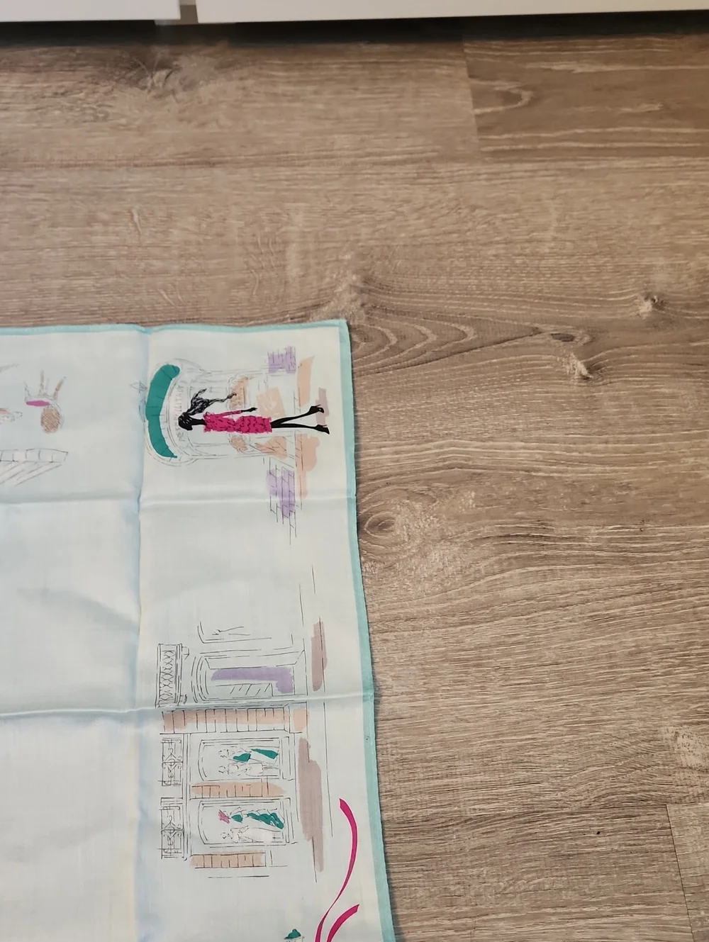 Nina Ricci Cotton Handkerchif with Pink & Aqua Fashion Illustration - Picture 5 of 5